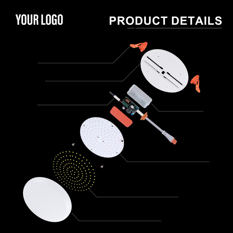 Luz de panel sin marco LED empotrada de 36 W, aluminio + PC, hierro + PP